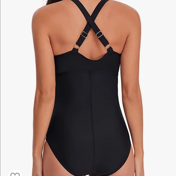 SHELY Black One Piece Cross Tummy Control Swimsuit - Picture 7 of 11